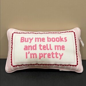 Bouffants&Broken Hearts|Needlepoint “Buy Me Books & Tell Me I’m Pretty” Pillow